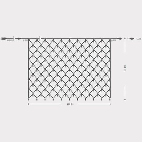 ΔΙΧΤΥ, 240 LED 3mm, 36V, ΕΠΕΚΤΑΣΗ ΩΣ 3, ΜΕ ΜΕΤΑΣΧΗΜΑΤΙΣΤΗ, ΠΡΟΕΚΤΑΣΗ ΠΑΡΟΧΗΣ 300cm,ΠΡΑΣΙΝΟ ΚΑΛΩΔΙΟ,ΘΕΡΜΟ ΛΕΥΚΟ LED,200x150cm,ΙΡ44